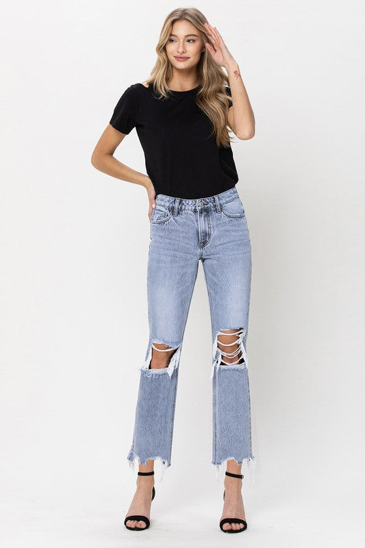 VERVET Blue Melody Super High Rise 90's Vintage Cropped Straight Jeans