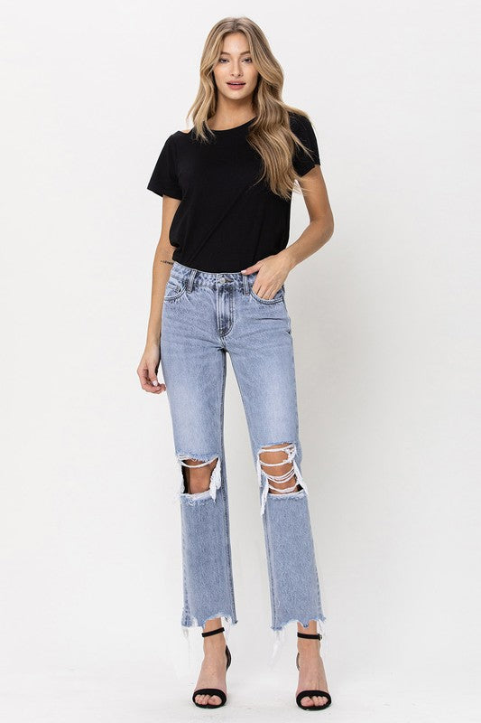 VERVET Blue Melody Super High Rise 90's Vintage Cropped Straight Jeans