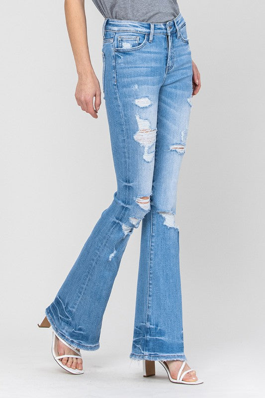 VERVET Ellers Distressed Detailing Mid Rise Zipper Fly Flare Jeans