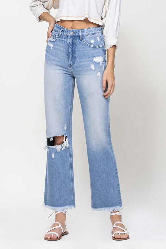 VERVET Georgia Twilight 90's Vintage Frayed Hem Distressed Ankle Flare Jeans