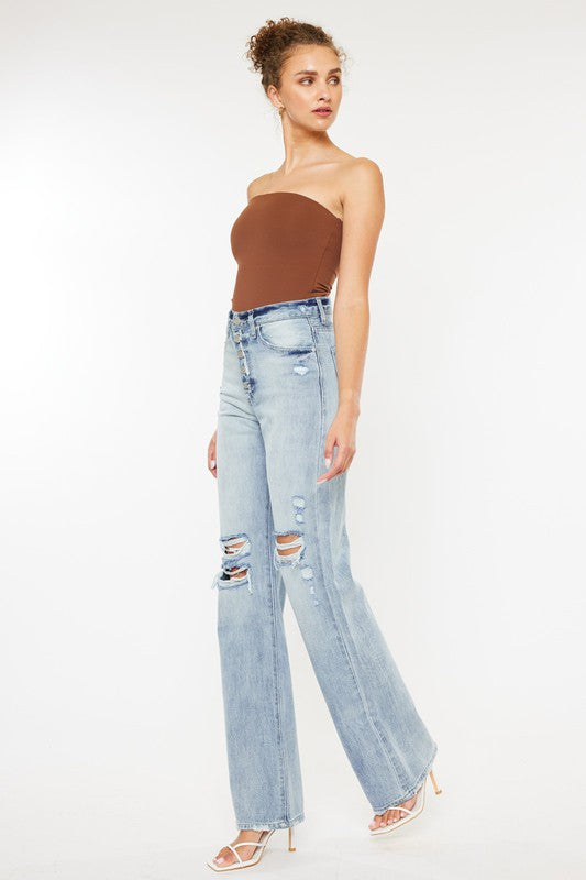 KANCAN Ultra High Rise Distressed 90's Flare Jeans