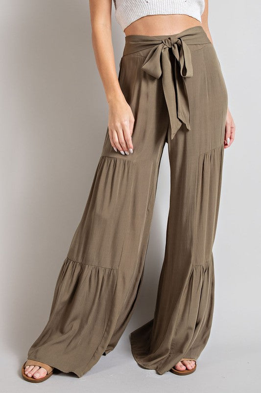 EESOME High Waist Tie Detail Tiered Design Flared Pants