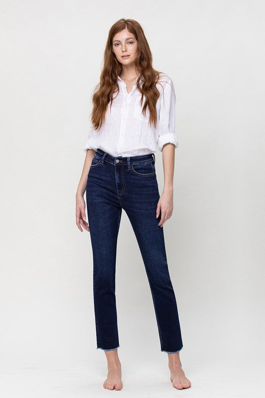 VERVET Growing Light Super High Rise Frayed Hem Slim Straight Jeans