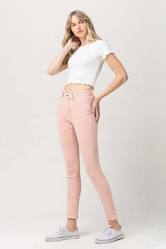 VERVET Bella High Rise Coral Pink Wash Zip Fly Cropped Skinny Jeans