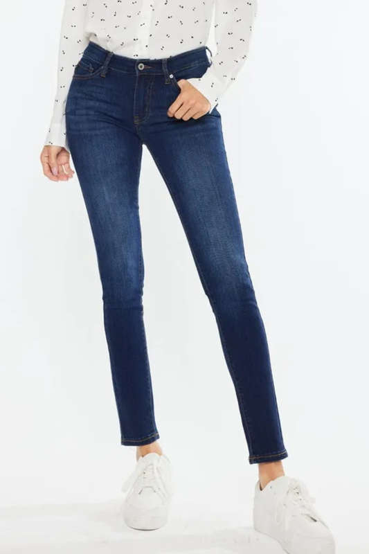 KanCan Mid Rise Waist Zipper Fly Stretch Dark Washed Super Skinny Denim Jeans