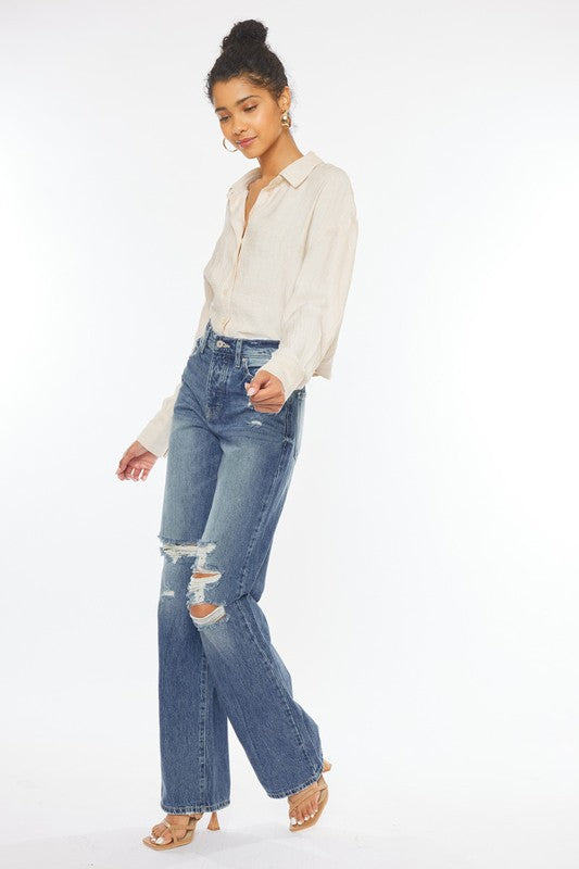 KanCan Ultra High Rise Distressed 90's Vintage Zip Fly Flare Jeans