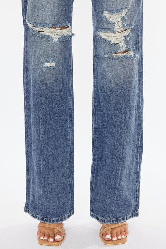 KanCan Ultra High Rise Distressed 90's Vintage Zip Fly Flare Jeans