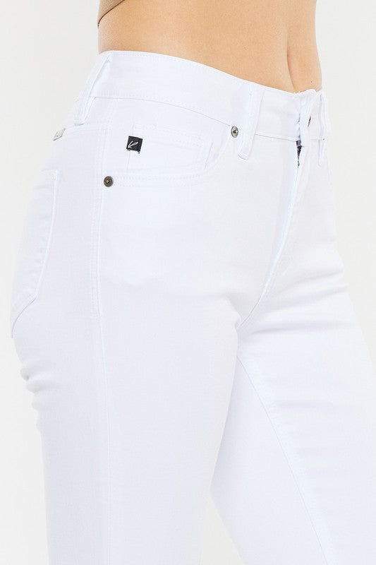 KANCAN Mid Rise White Flare Denim Jeans