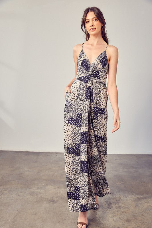 MUSTARD SEED Paisley Printed Cami Jumpsuit with Pockets in Navy