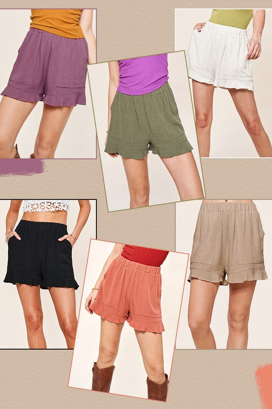 LA MIEL Dahlia High Rise Flared Hem Comfy Shorts with Pockets