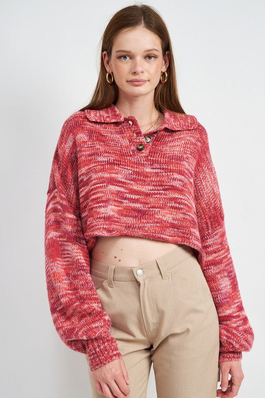 Emory Park Long Sleeves Collared Cropped Sweater