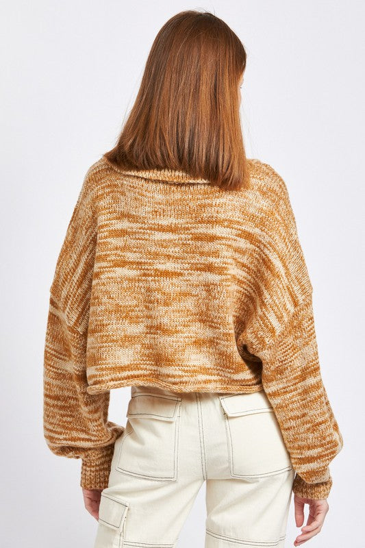EMORY PARK Long Sleeves Collared Cropped Sweater