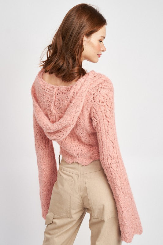 EMORY PARK Flared Sleeves Crochet Cropped Cardigan
