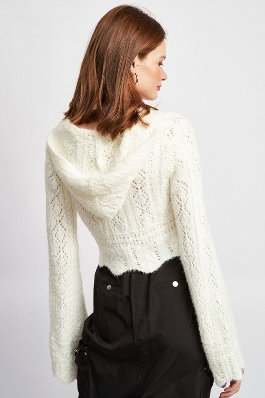 EMORY PARK Flared Sleeves Crochet Cropped Cardigan
