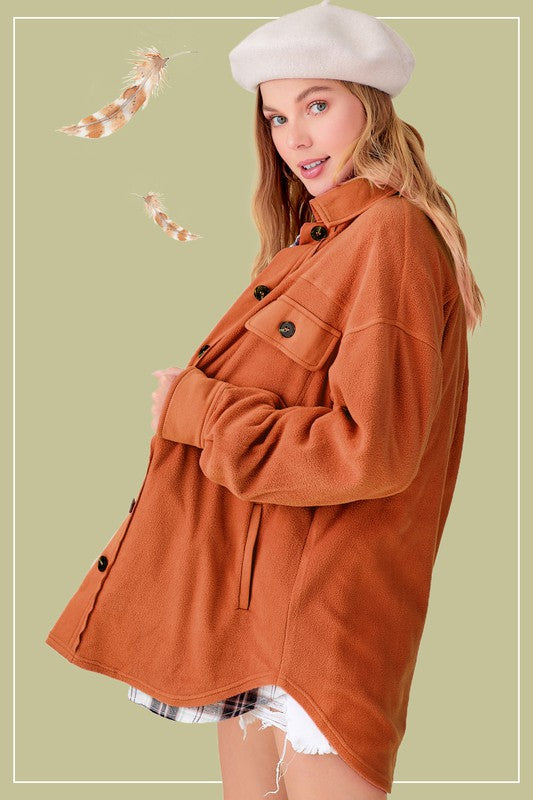 LA MIEL Sunset Fleece Drop Shoulders Oversized Shacket with Pockets