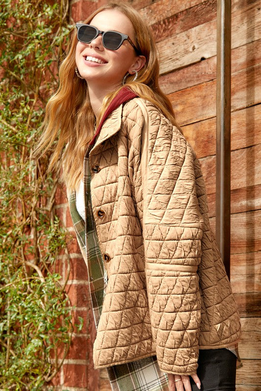 La Miel Rosie Oversized Long Sleeves Side Pockets Quilted Jacket