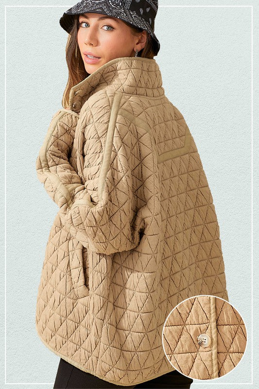 La Miel Rosie Oversized Long Sleeves Side Pockets Quilted Jacket