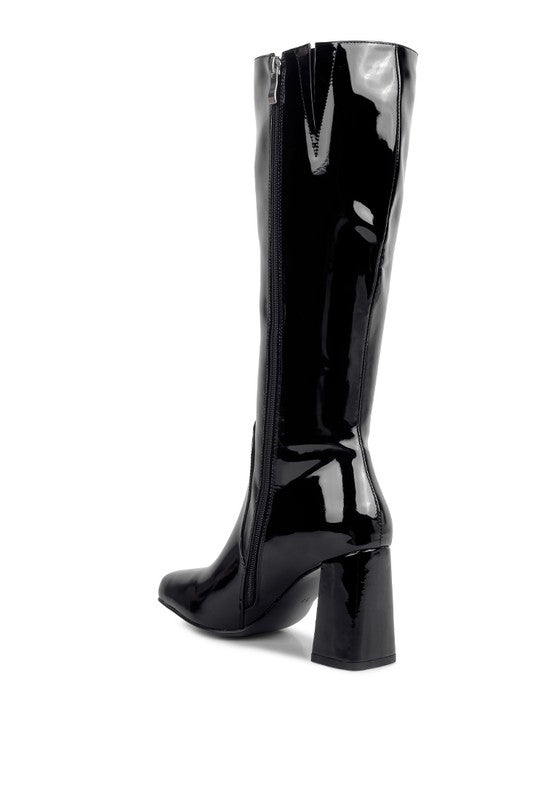 LONDON RAG Hypnotize Patent PU Block Heeled Calf Boots