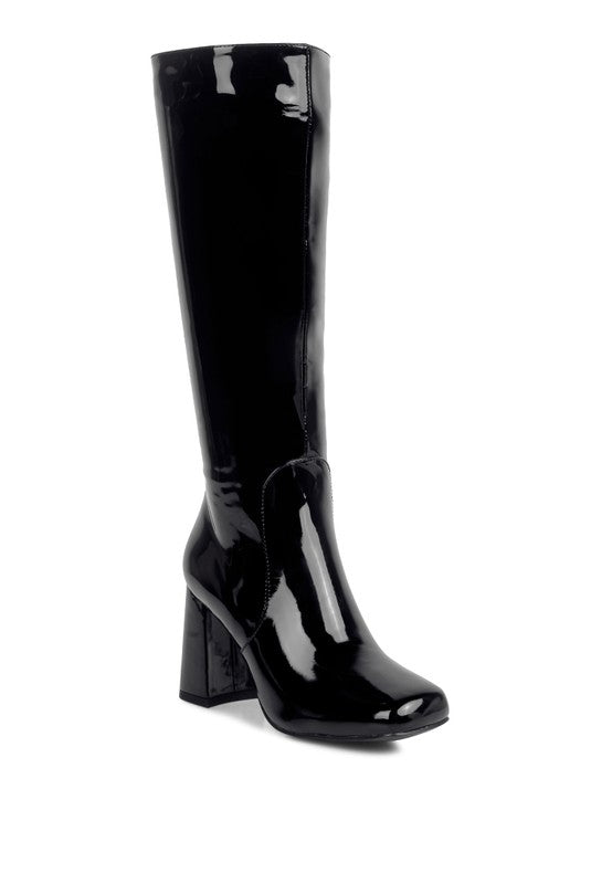 LONDON RAG Hypnotize Patent PU Block Heeled Calf Boots