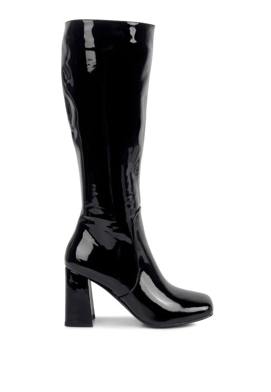 LONDON RAG Hypnotize Patent PU Block Heeled Calf Boots