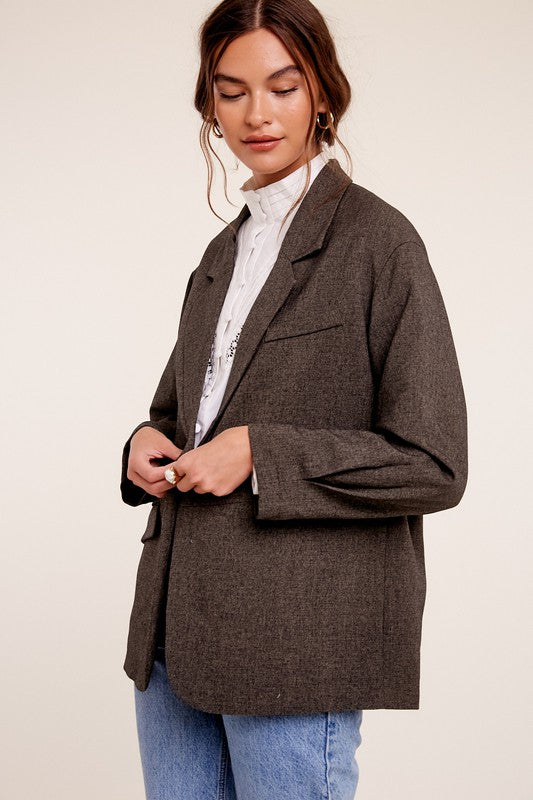 Listicle Oversized Long Sleeves Welt Pocket Solid Blazer