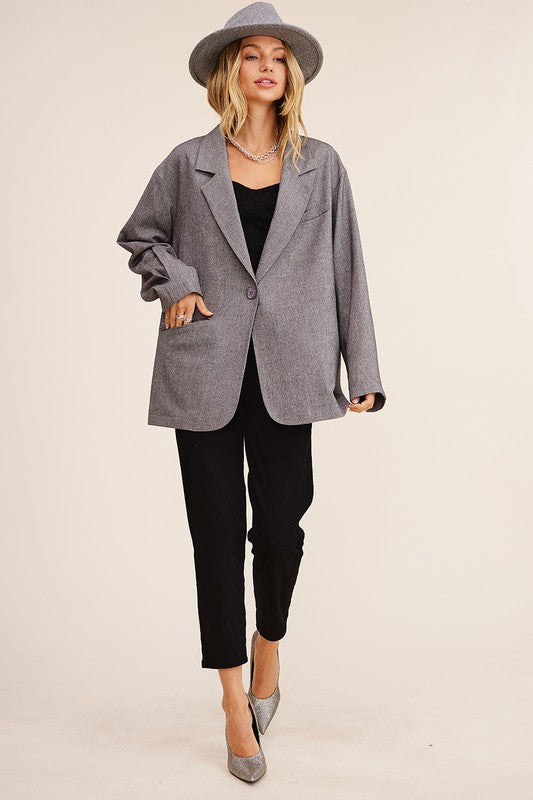 Listicle Oversized Long Sleeves Welt Pocket Solid Blazer