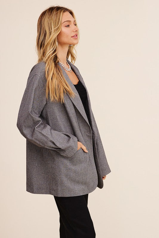 Listicle Oversized Long Sleeves Welt Pocket Solid Blazer