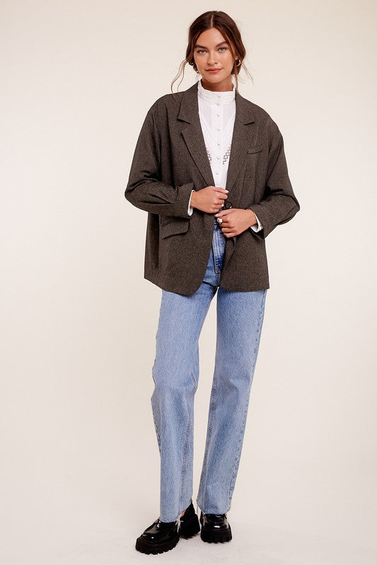 Listicle Oversized Long Sleeves Welt Pocket Solid Blazer