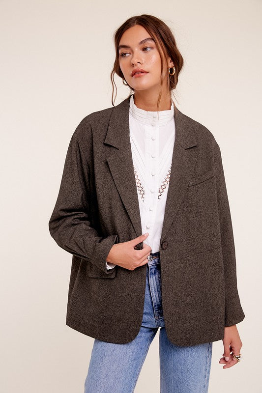 Listicle Oversized Long Sleeves Welt Pocket Solid Blazer