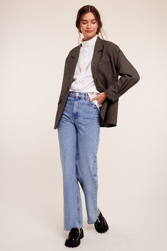 Listicle Oversized Long Sleeves Welt Pocket Solid Blazer