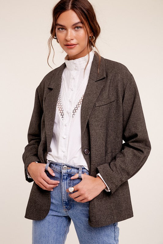 Listicle Oversized Long Sleeves Welt Pocket Solid Blazer