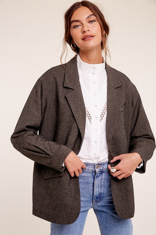 Listicle Oversized Long Sleeves Welt Pocket Solid Blazer