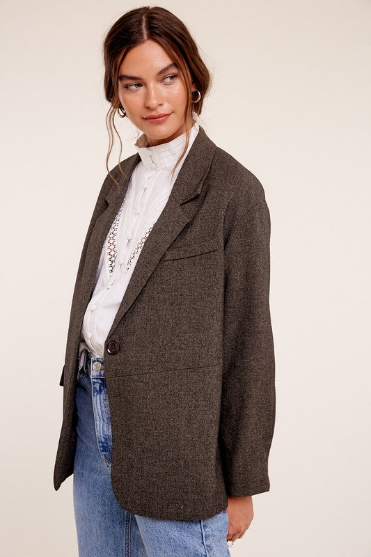 Listicle Oversized Long Sleeves Welt Pocket Solid Blazer