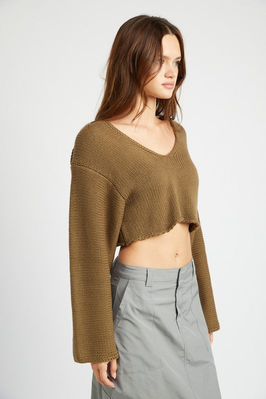 Emory Park Long Sleeves V-Neck Cropped Sweater