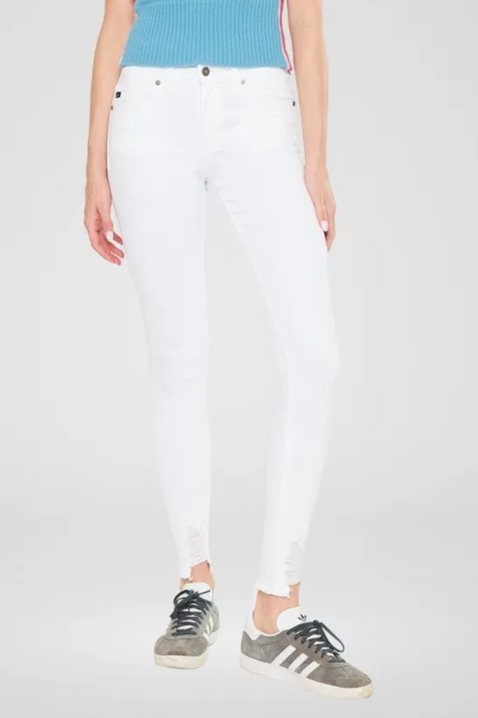 KanCan High Rise Waist Raw Hem Zip Fly Stretch White Super Skinny Denim Jeans