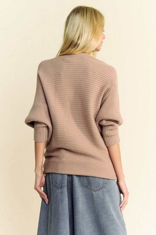 Davi & Dani Round Neck Batwing Sleeve Sweater | Tan