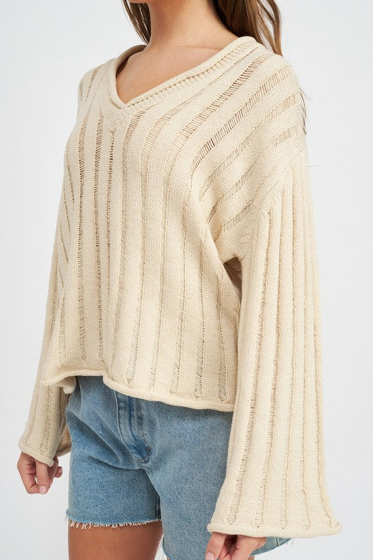 Emory Park Oversized Long Sleeves Ribbed Knit Sweater