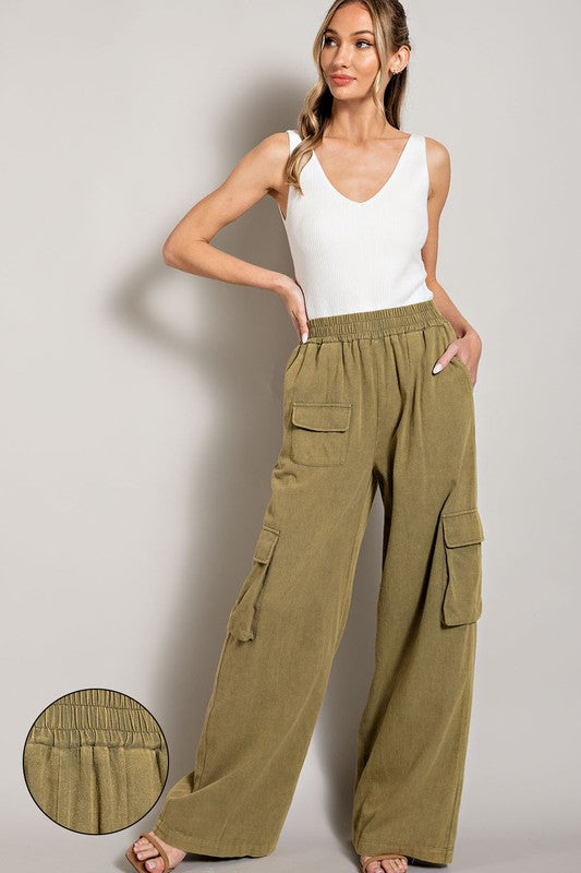 ee:some Mineral Washed Cargo Pockets Wide Leg Pants