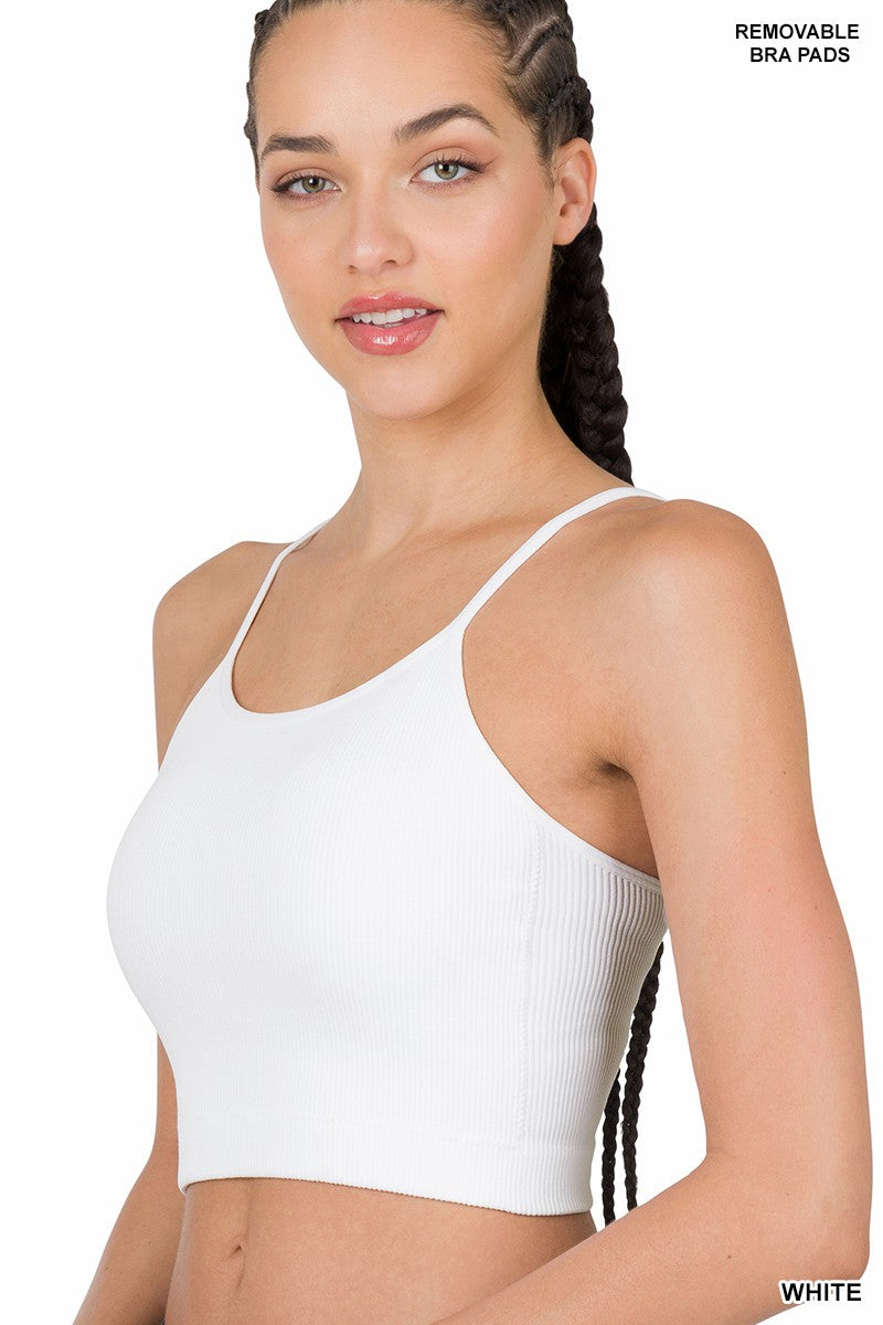ZENANA Ribbed Seamless Cropped Cami Top with Removable Bra Pads | Size L/XL