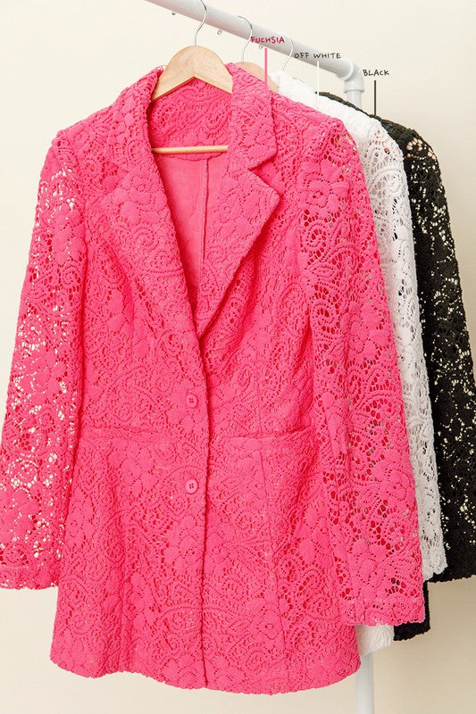 BiBi Single Breasted Long Sleeves Welt Pockets Lace Blazer