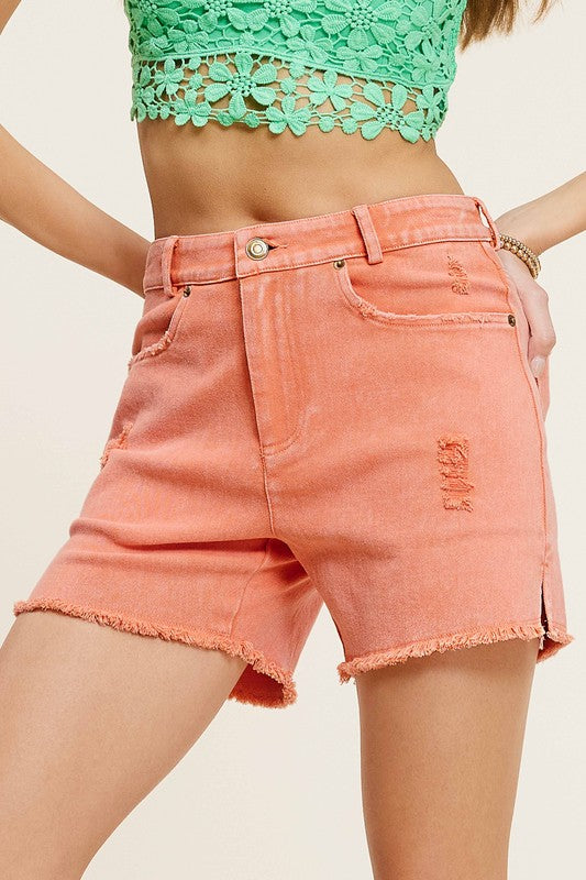 La Miel High Rise Casual Washed Style Raw Hem Distressed Denim Shorts