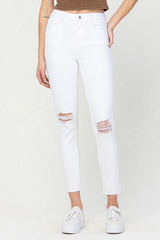 VERVET Thrilled High Rise Distressed Kness White Cropped Skinny Jeans