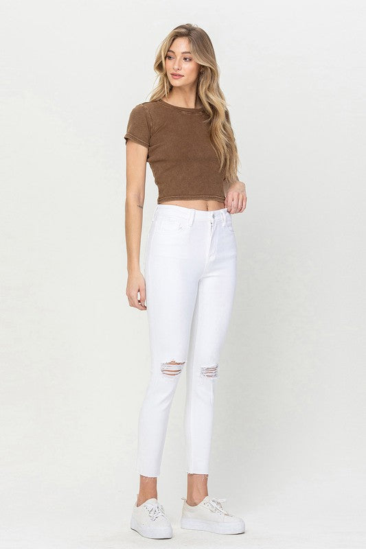 VERVET Thrilled High Rise Distressed Kness White Cropped Skinny Jeans