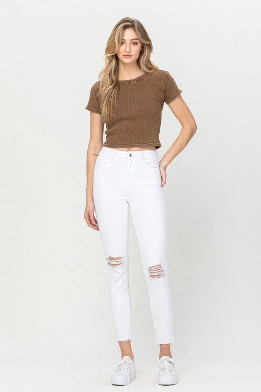 VERVET Thrilled High Rise Distressed Kness White Cropped Skinny Jeans