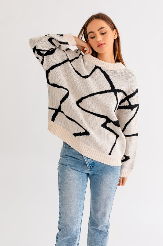 LE LIS Abstract Pattern Long Sleeves Oversized Sweater