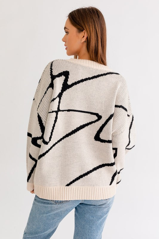 LE LIS Abstract Pattern Long Sleeves Oversized Sweater