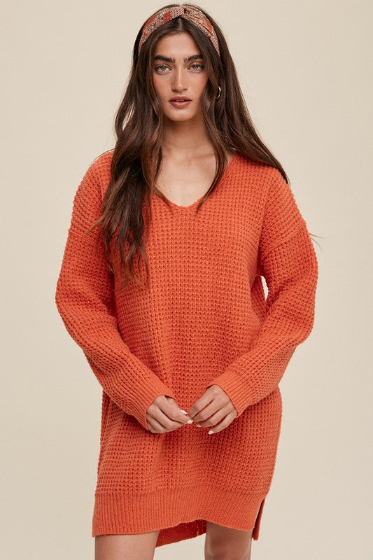 Listicle Slouchy V-Neck Oversized Ribbed Knit Pullover Sweater