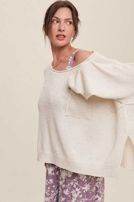 Listicle Light Weight Wide Neck Cropped Pullover Knit Sweater