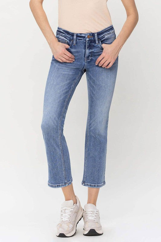 VERVET Robust Mid Rise Zipper Fly Light Wash Stretch Cropped Kick Flare Jeans