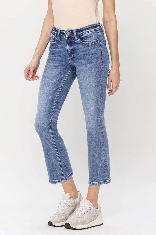 VERVET Robust Mid Rise Zipper Fly Light Wash Stretch Cropped Kick Flare Jeans